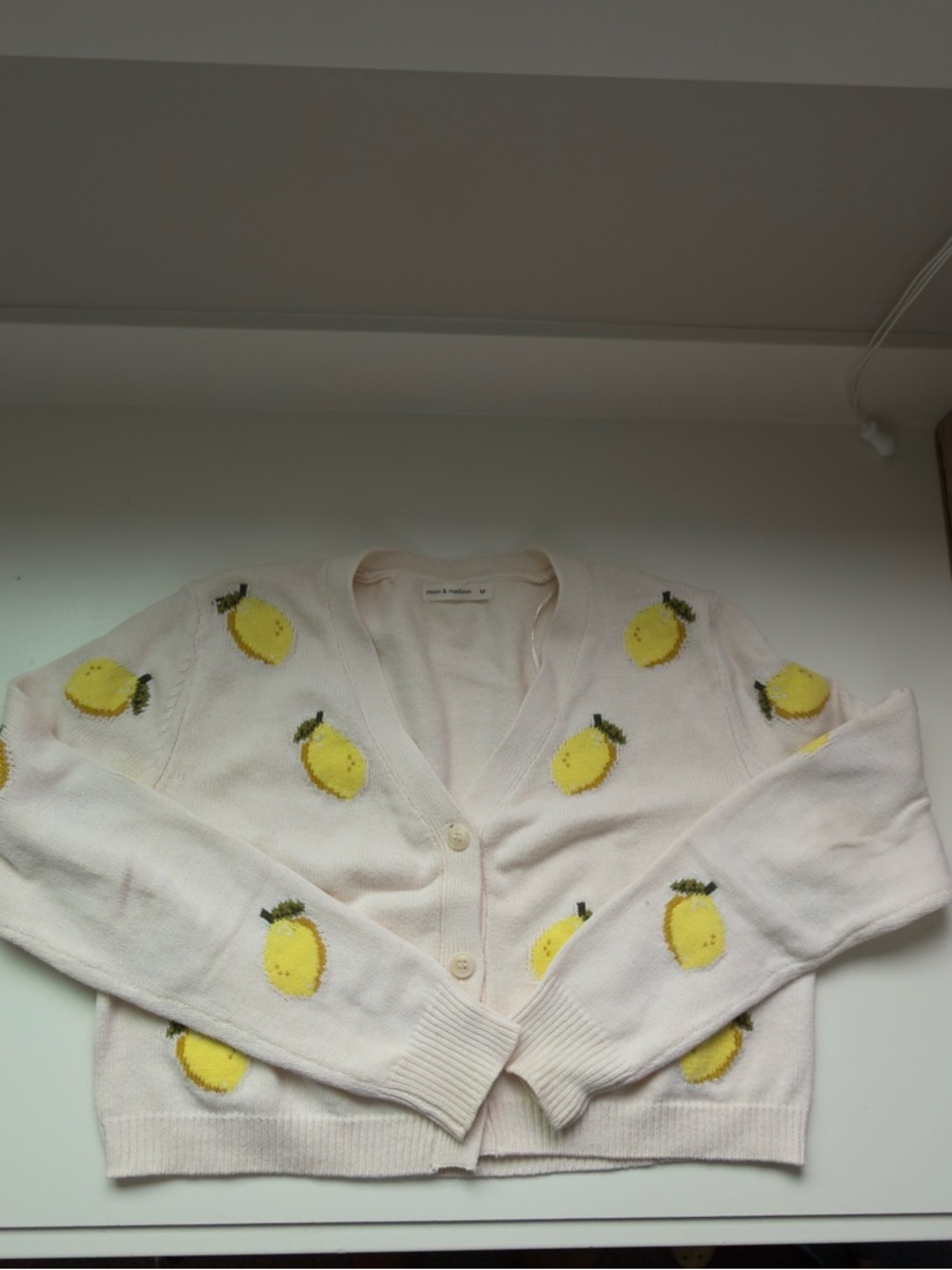 moon & madison Cream Cardigan with Yellow Lemon Motif